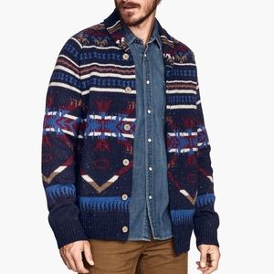 H&M L.O.G.G. Wool Blend Button Up Cardigan Aztec Blanket Print, Size XL
